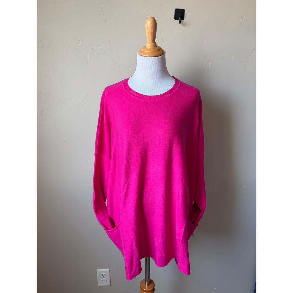 Tea n Rose Hot Pink Oversized Pocket Sweater Sz M/L Casual Comfy Cozy Chic - Picture 5 of 8